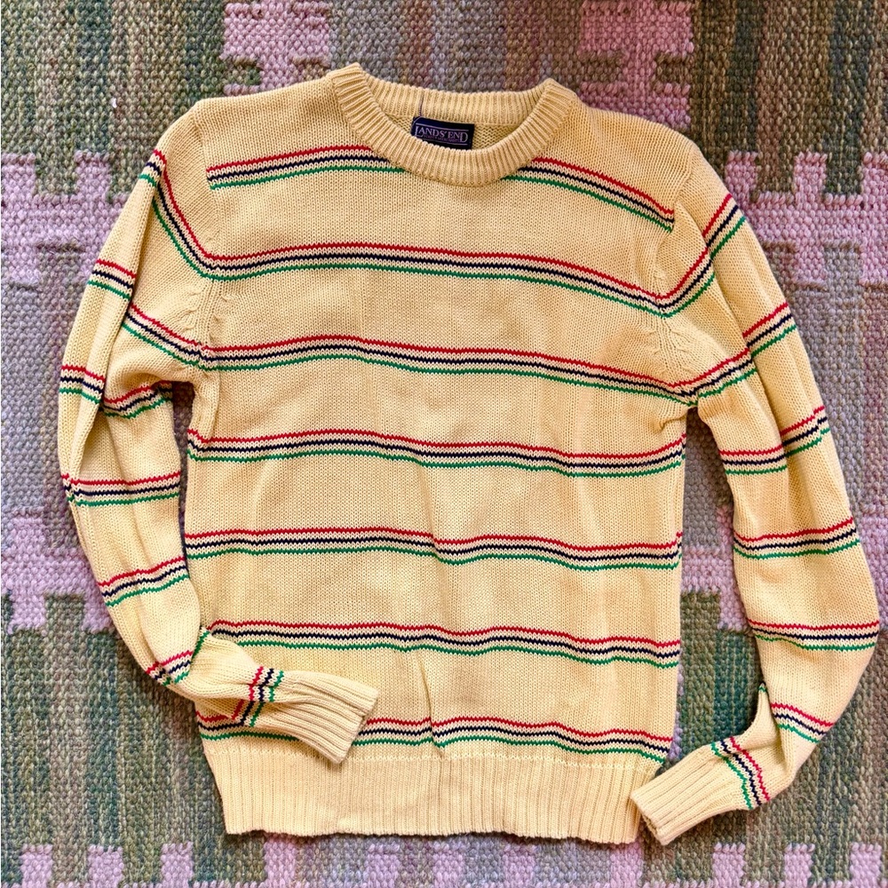 Vintage Cotton Lands End Yellow Striped Sweater